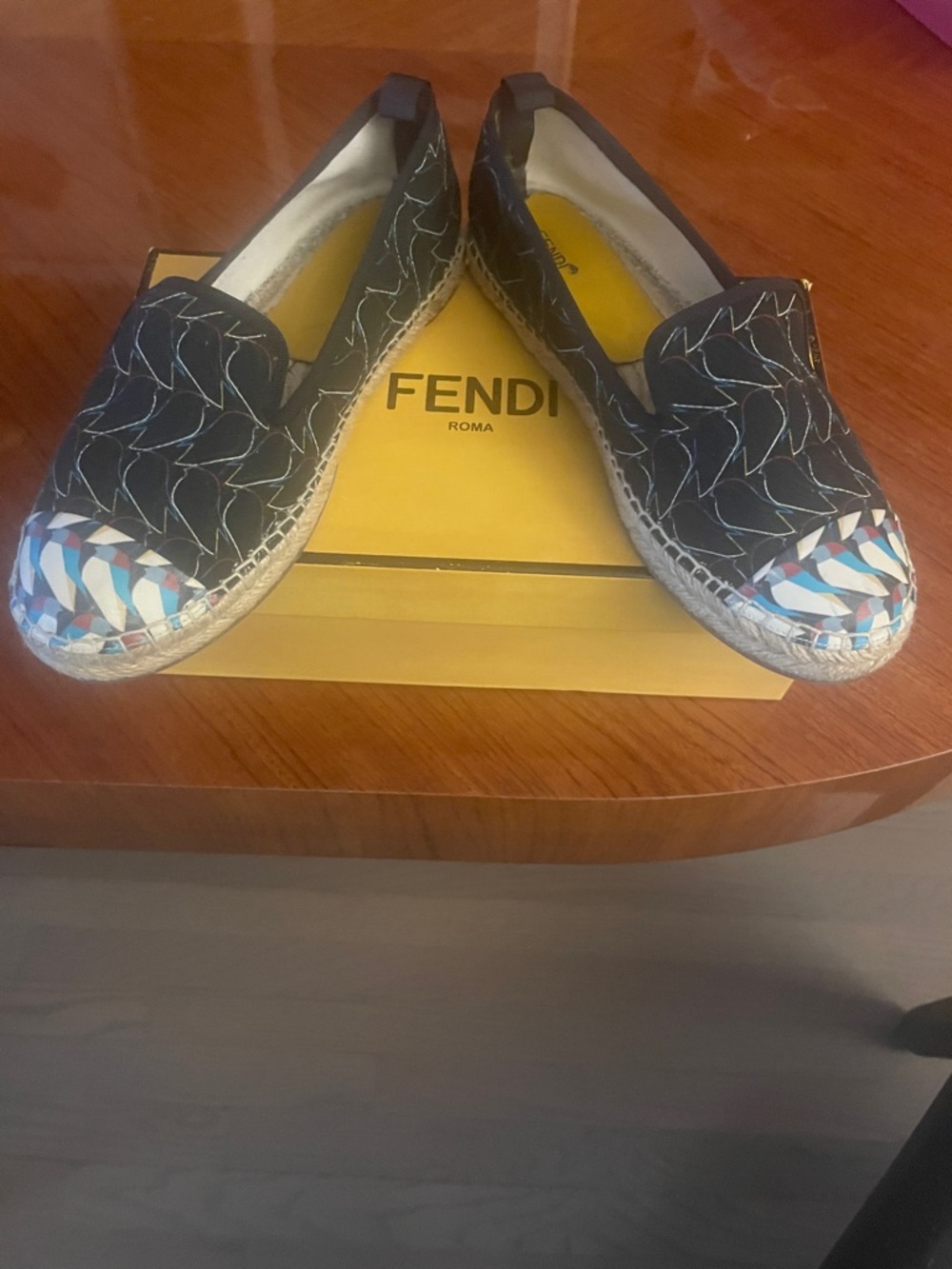 Fendi Black Print Espadrille with Multicolor Toe